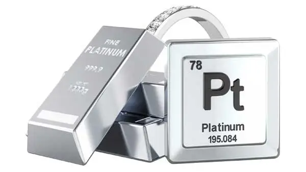 Platin & Palladium Platin- und Palladium-Barren neben chemischen Element-Tafeln