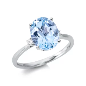 18 Karat Weißgoldring mit leuchtendem Sky Blue Topas und funkelnden Brillanten