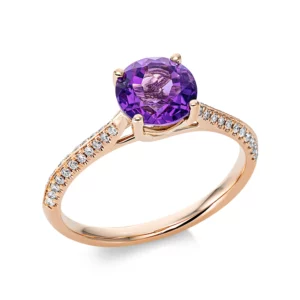 18 Karat Rotgoldring mit betörendem Amethyst und strahlenden Brillanten